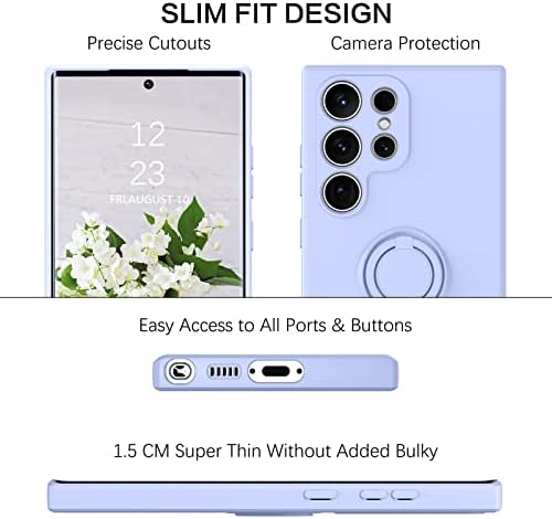 Telaso עבור Samsung Galaxy S23 Ultra Case, Slim Silicone | מחזיק טבעת 360 ° קיקסטנד | תומך בר מכונית